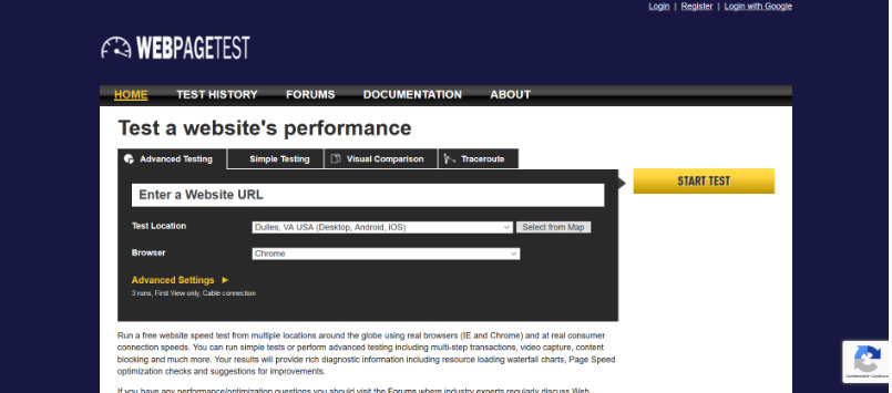 audit de site webpagetest
