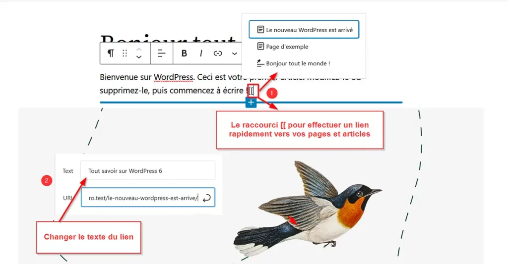 Raccourci clavier [[ pour effectuer un lien rapide
