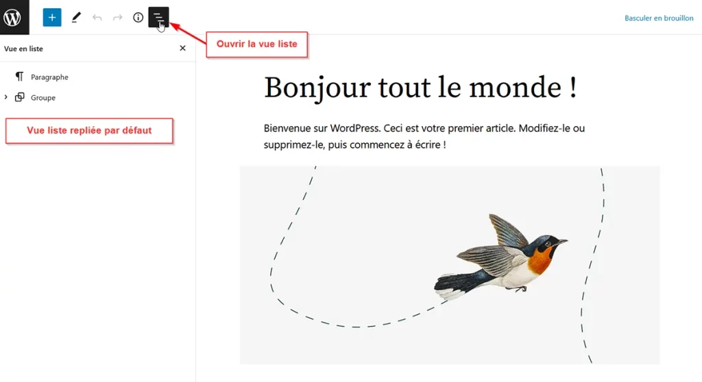 Vue Liste par défaut